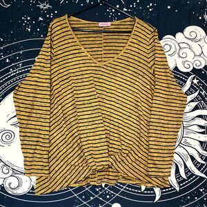 Ragdoll Blouse Women's Yellow Striped Knotted Hem Workwear Travel Outdoor Summer